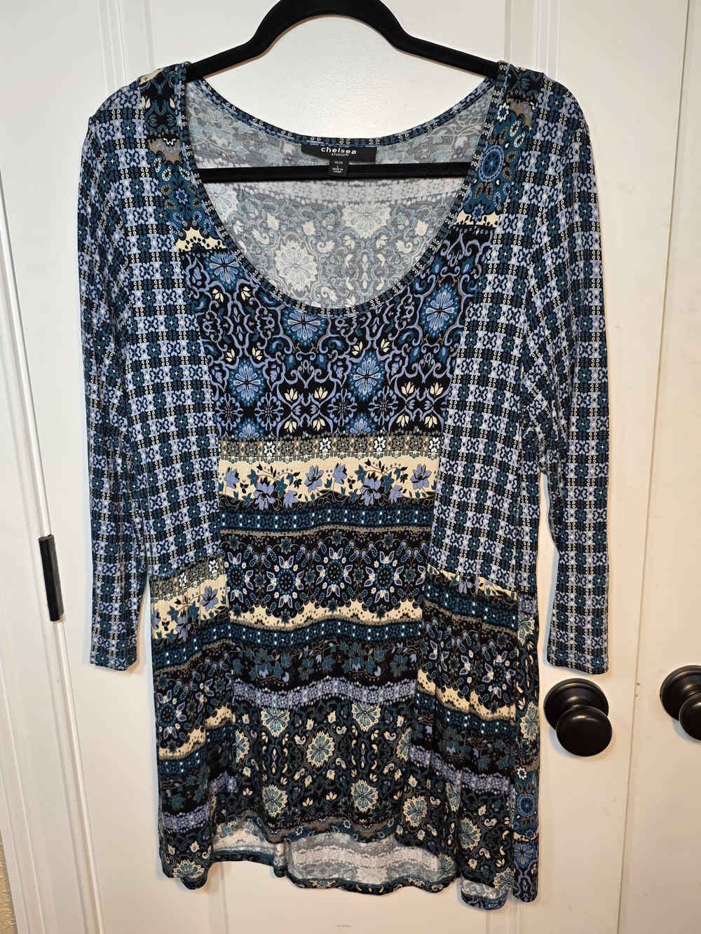 Chelsea Navy & Teal Mixed-Print Scoop Neck Tunic